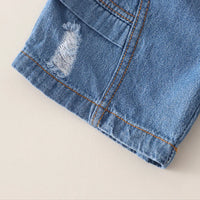Boys Beige Bear Graphic Polo T-Shirt With Denim Shorts Sets 2 pc. Sets