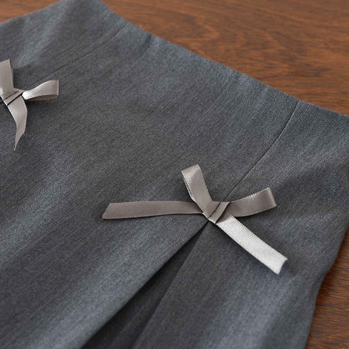 Girls Light Grey Puff Sleeve Top With Bow Applique Skirt Sets 2 pc. Sets