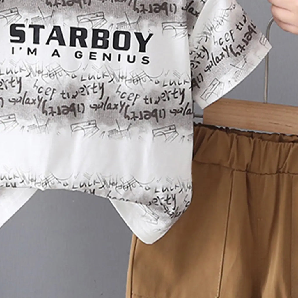 Boys Grey Short Sleeve Typographic Printed T-shirt With Elasticated Shorts Sets Sets