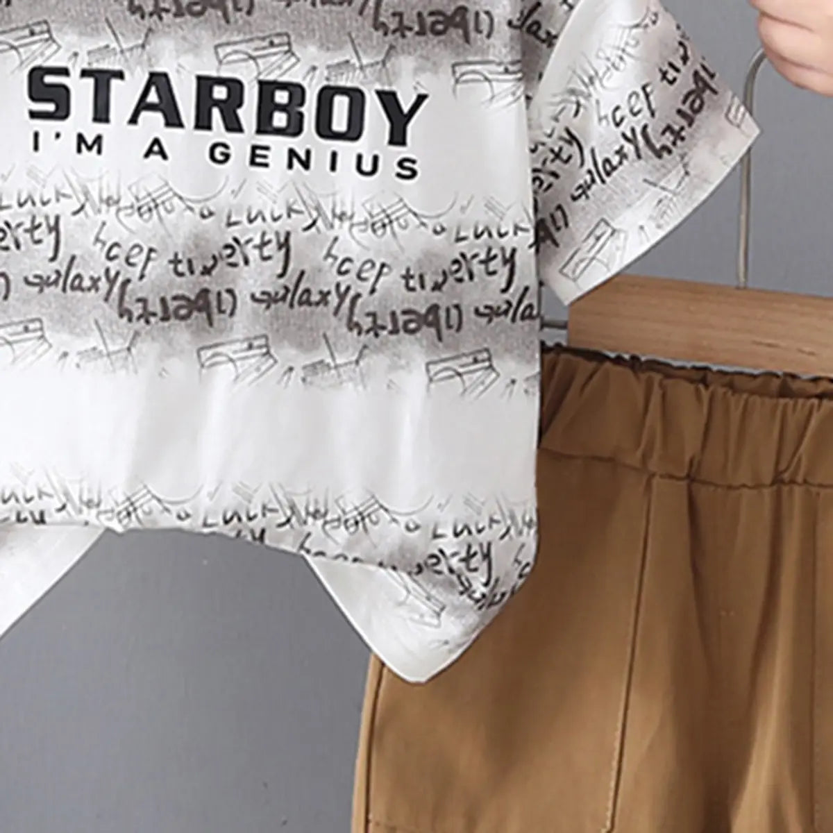 Boys Grey Short Sleeve Typographic Printed T-shirt With Elasticated Shorts Sets Sets
