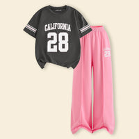 Girls Black Alphanumeric Print T-Shirt With Wide-Leg Pant Sets Sets Black 7-8 Y