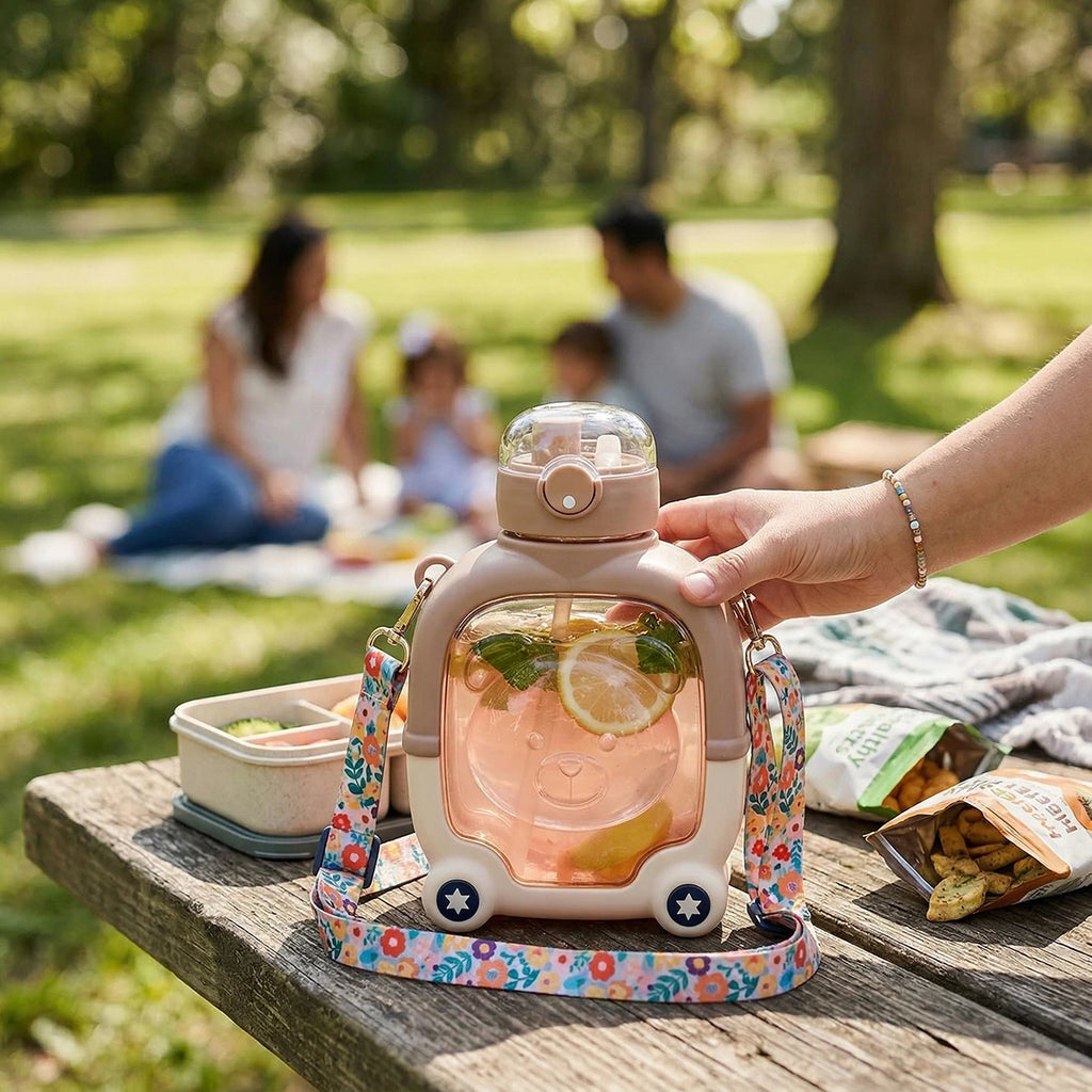 Kids Chocolate Brown Bear Cartoon Straw Water Bottle Trending Accessories