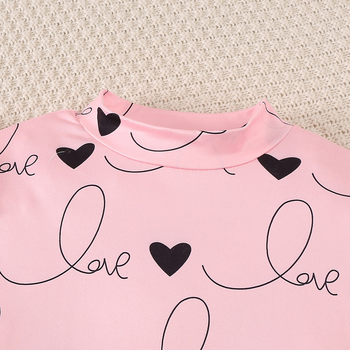 Girls Light Pink Heart Print Long Sleeves Top With Skirt Set 2 pc. Sets