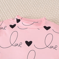 Girls Light Pink Heart Print Long Sleeves Top With Skirt Set 2 pc. Sets