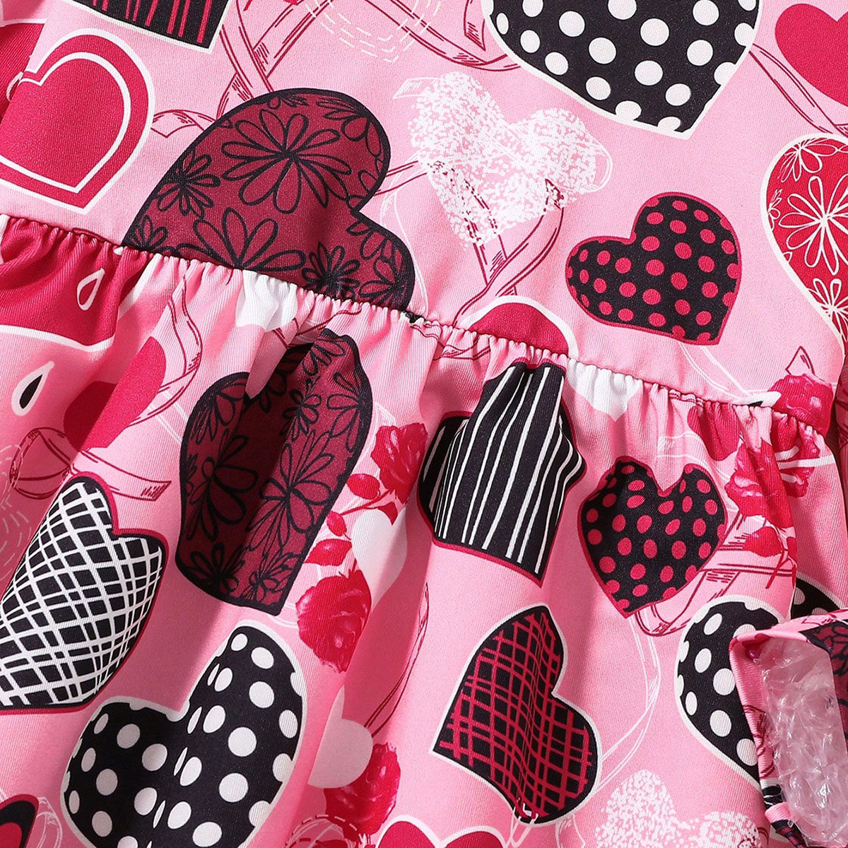 Girls Pink Heart Printed Long Sleeves Fit And Flared Dress Casual Dresses