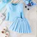 Girls Light Blue Solid Top With Pleated Skirt Winter Set 2 pc. Sets Light Blue 1-2 Y