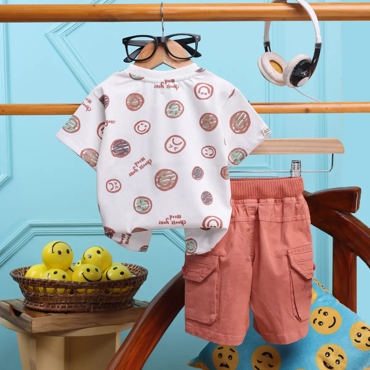 Boys Printed Short Sleeve T-Shirt With Rust Cargo Pocket Twill Shorts Set 2 pc. Sets