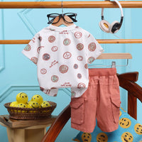 Boys Printed Short Sleeve T-Shirt With Rust Cargo Pocket Twill Shorts Set 2 pc. Sets
