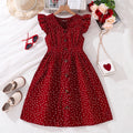 Girls Maroon Polka Dot Print Flutter Sleeve Fit & Flare Dress Casual Dresses Maroon 1-2 Y
