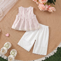 Girls Light Pink Floral Print Peplum Top With Pants Sets 2 pc. Sets