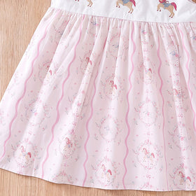 Girls Light Pink Horse Print Flutter Sleeve A-Line Dress Casual Dresses