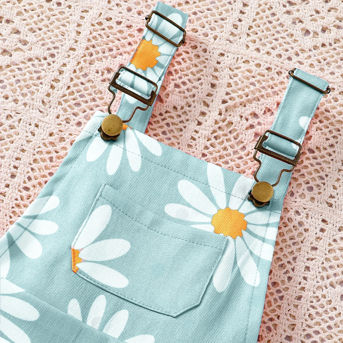 Girls White Short Sleeve Floral Print T-Shirt With Dungaree Sets 2 pc. Sets