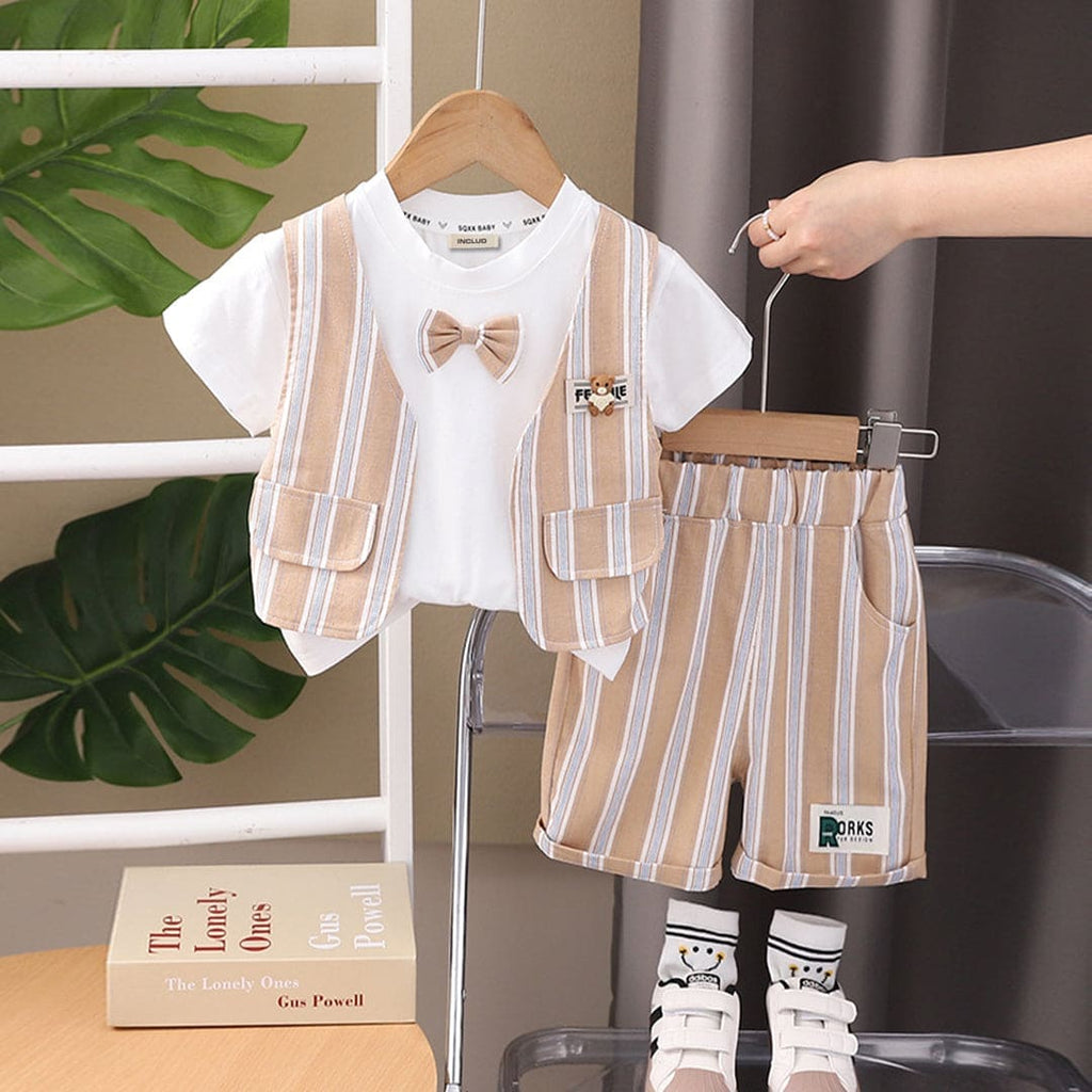 Boys Khaki T-shirt with Striped Bermudas Set