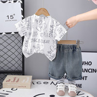 Boys White Bear Graphic Short Sleeve T-Shirt With Denim Shorts Set 2 pc. Sets