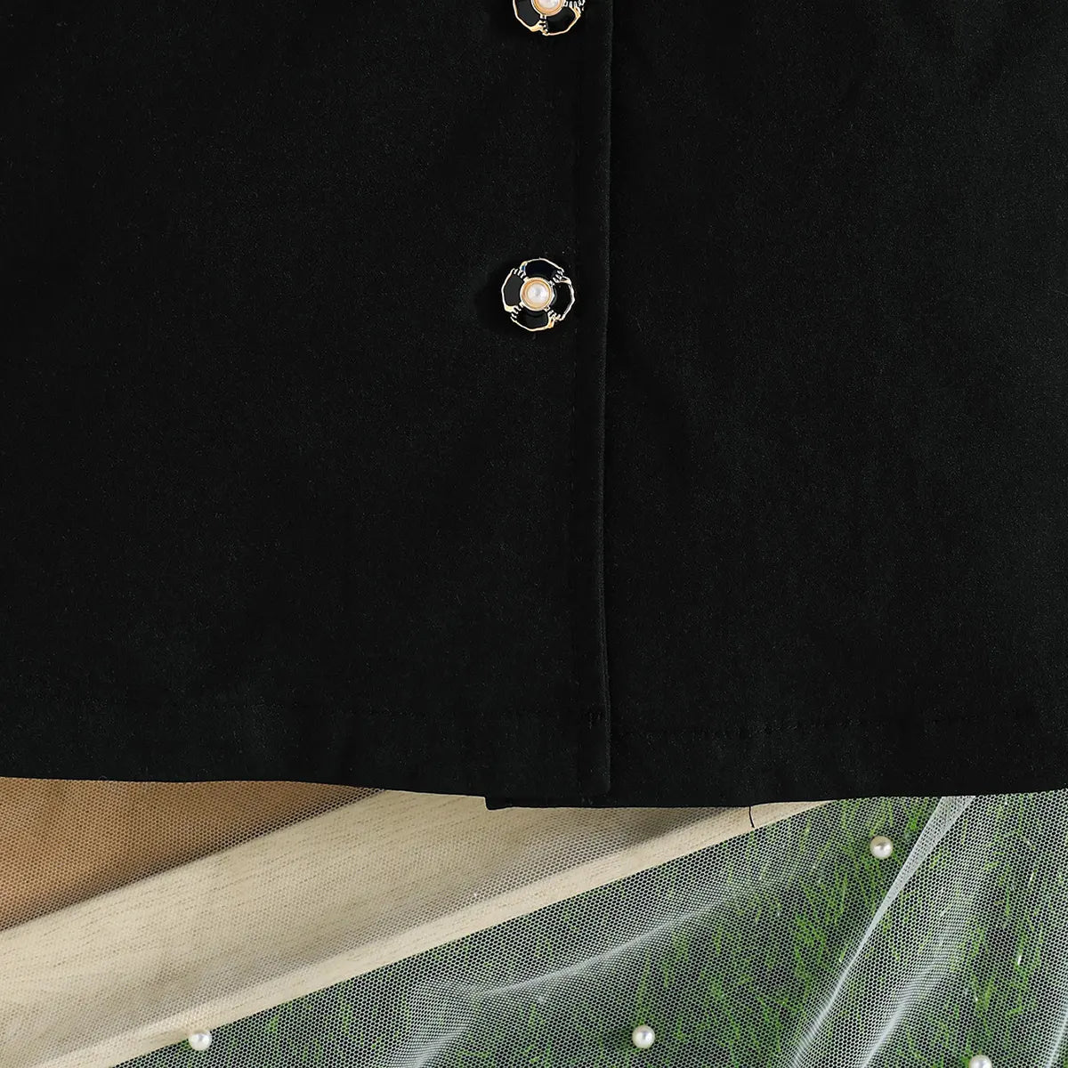 Girls Black Floral Applique Blazer Dress Casual Dresses
