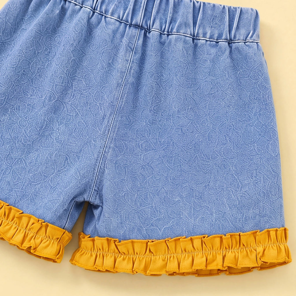 Girls Blue Sleeveless Denim Top With Shorts Sets 2 pc. Sets