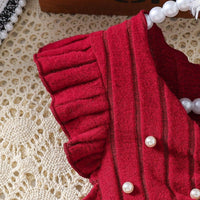 Girls Red Sleeveless Bodycon Dress With Embellished Shrug Casual Dresses