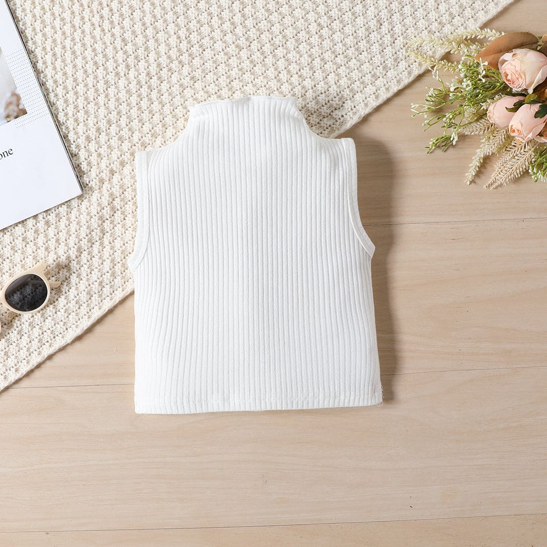 Girls White Turtle Neck Tank Top with Joggers Set Sets   