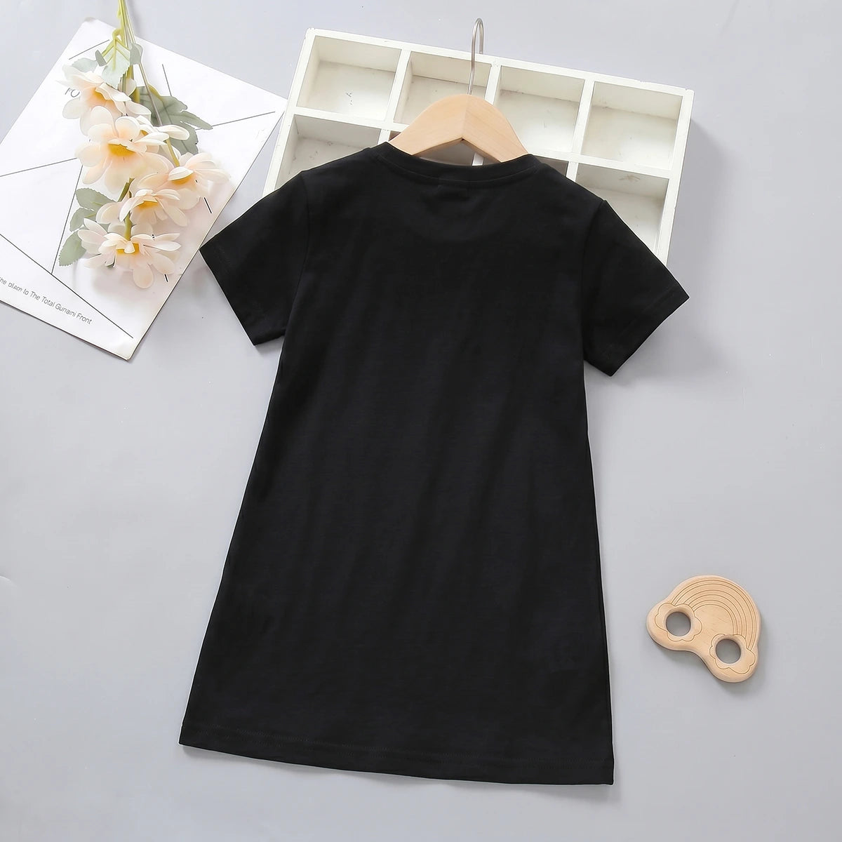 Girls Black Heart Graphic Short Sleeve T-Shirt Dress Casual Dresses