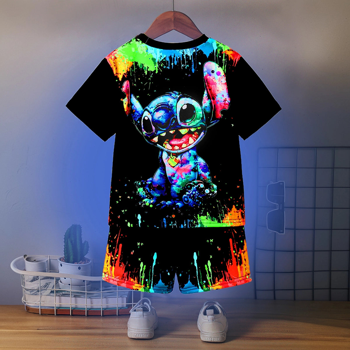 Boys Black Cartoon Character Printed Short Sleeve T-Shirt With Shorts Sets 2 pc. Sets
