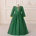 Girls Green Printed Fit & Flare Dress With Long Sleeves Casual Dresses Green 3-4 Y