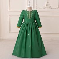 Girls Green Printed Fit & Flare Dress With Long Sleeves Casual Dresses Green 3-4 Y
