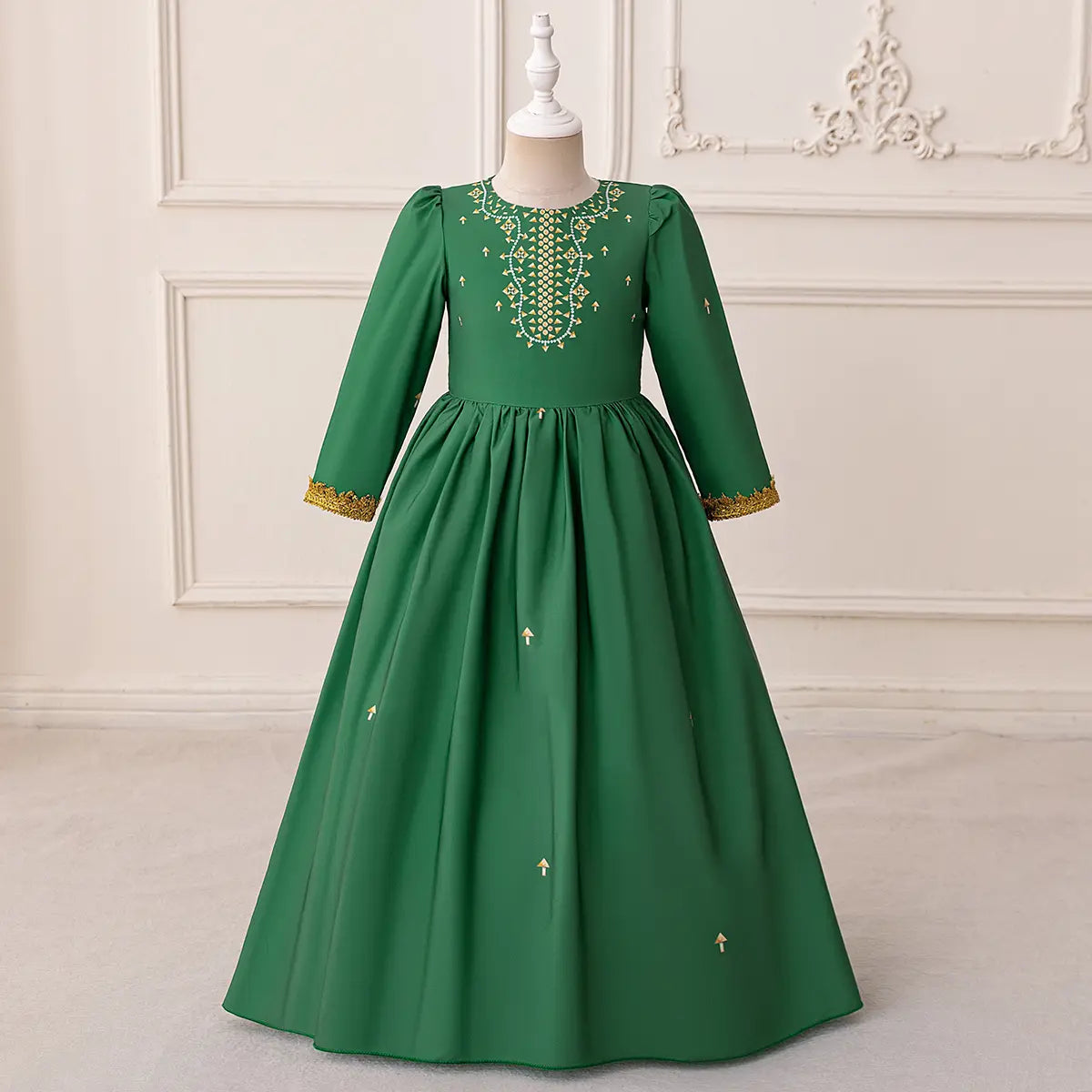 Girls Green Printed Fit & Flare Dress With Long Sleeves Casual Dresses Green 3-4 Y