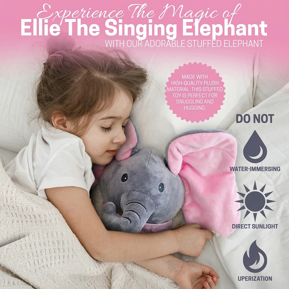 Baby Pink Peek-a-Boo Musical Elephant Plush Toy Trending Accessories