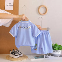Boys Sky Blue Animal Graphic Short Sleeve Polo T-Shirt With Elasticated Shorts Sets 2 pc. Sets