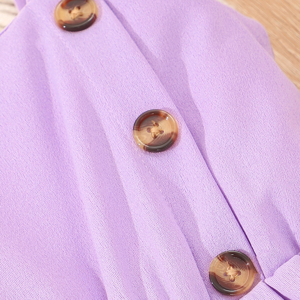 Girls Purple Button Detailed Strappy Romper Jumpsuits