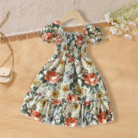 Girls Off-White Floral Print Smocked Casual Dress Casual Dresses