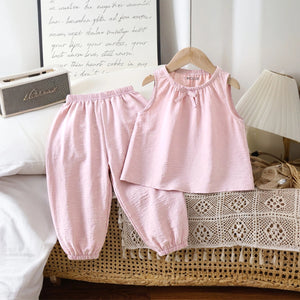 Girls Pink Bow Applique Sleeveless Top With Elasticated Pants Sets 2 pc. Sets Pink 1-2 Y