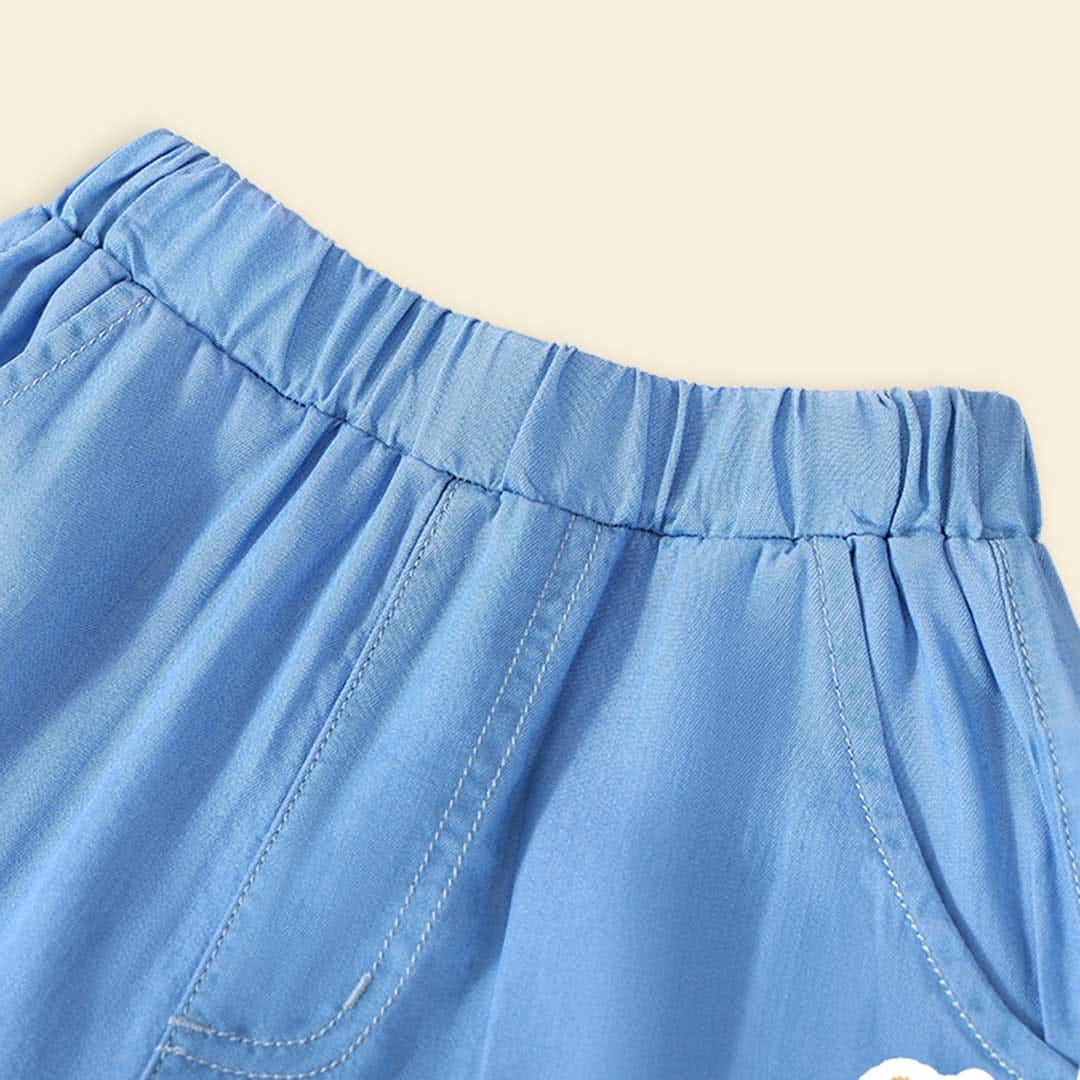 Girls Elasticated Waistband Chambray Shorts Shorts   