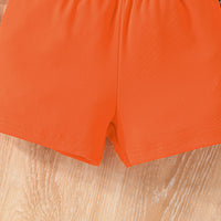 Girls Orange Butterfly Printed Waistcoat Top & Hat With Crop Top & Shorts Summer Set Sets