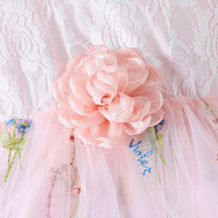 Girls Light Pink Flower Appliqued Sleeveless Dress Casual Dresses