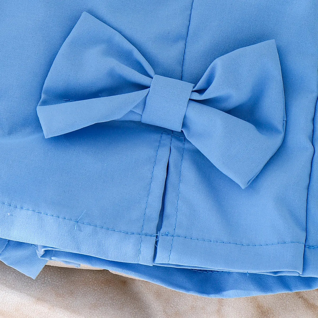 Girls Blue Bow Applique Sleeveless Top With Elasticated Shorts Sets 2 pc. Sets