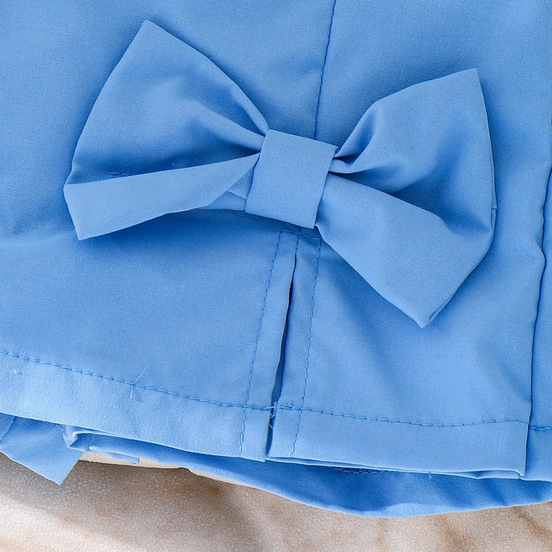 Girls Blue Bow Applique Sleeveless Top With Elasticated Shorts Sets 2 pc. Sets