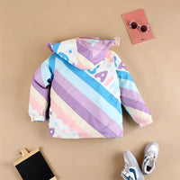 Girls Purple Diagonal Stripe Printed Hooded Zipper Jacket Coats & Jackets