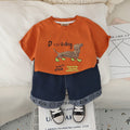 Boys Orange Animal Printed T-Shirt With Denim Shorts Set 2 pc. Sets Orange 1-2 Y