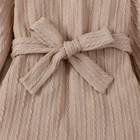 Girls Light Brown Textured Full Sleeves Dress with Matching Belt Casual Dresses