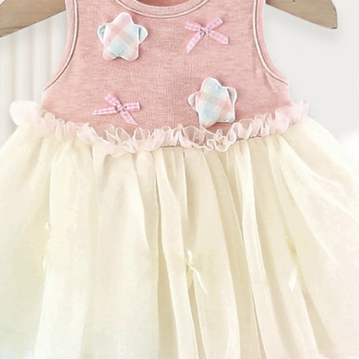 Girls Multicolor Star Applique Tulle Overlay Fit & Flare Dress Casual Dresses
