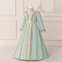Girls Mint Green Long Sleeves Embroidered Maxi Dress Casual Dresses