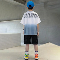 Boys White Graphics Short Sleeves T-Shirt With Shorts Set Sets