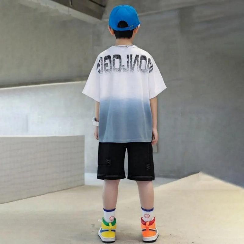 Boys White Graphics Short Sleeves T-Shirt With Shorts Set Sets