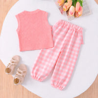 Girls Peach Ribbed Tank Top with Bow Applique Pants Sets 2 pc. Sets
