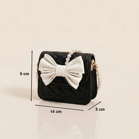 Girls Black Quilted Bow Applique Sling Bag Sling Bags
