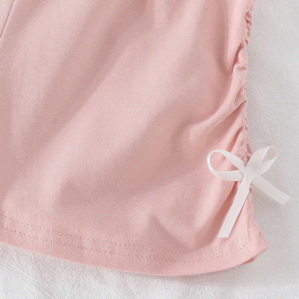 Girls Pink Bow Appliqued Short Sleeves Top With Shorts Set 2 pc. Sets