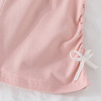 Girls Pink Bow Appliqued Short Sleeves Top With Shorts Set 2 pc. Sets