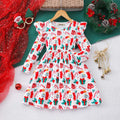 Girls White Christmas-themed Printed Fit & Flare Dress Casual Dresses White 3-4 Y