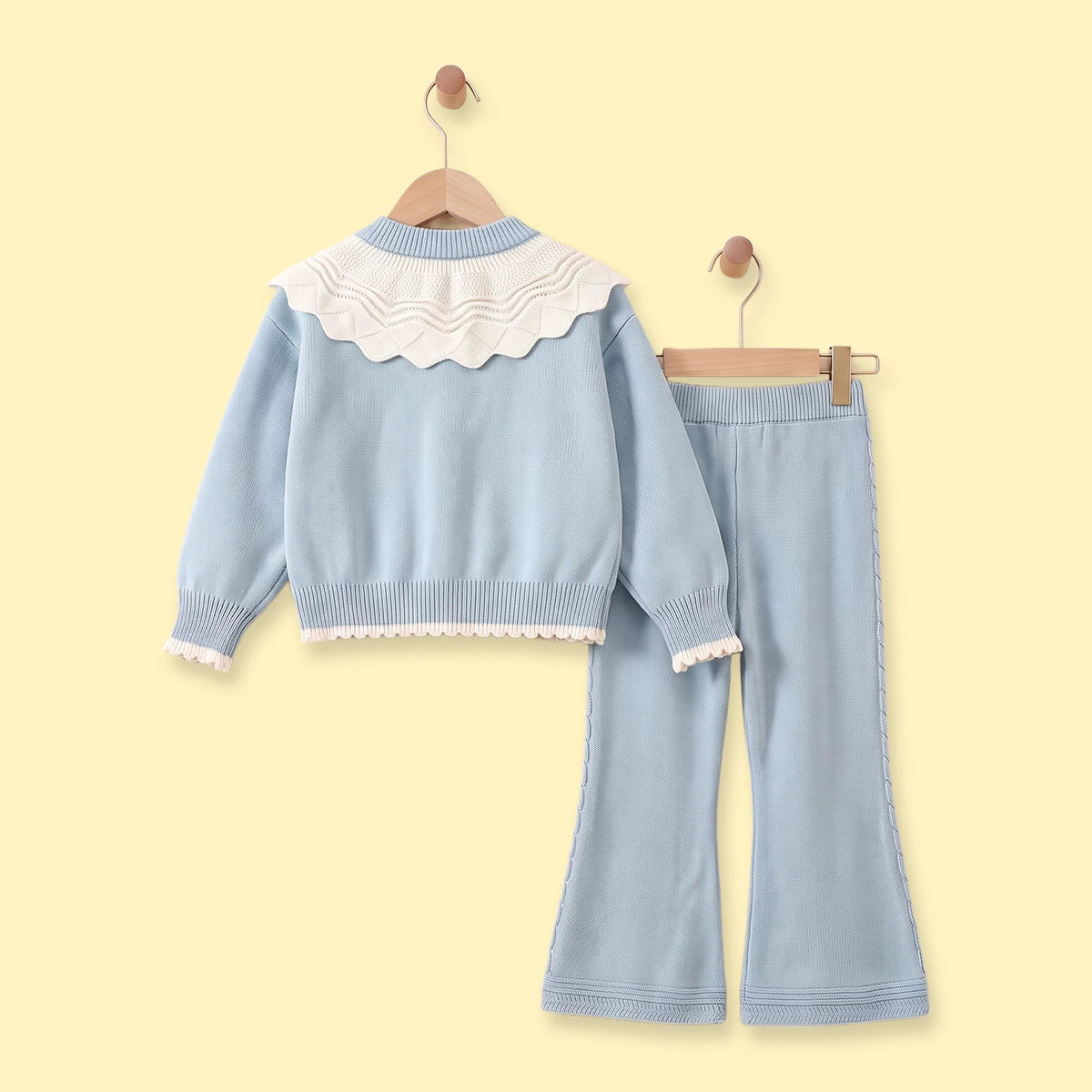 Girls Light Blue Long Sleeves Cardigan & Pants Sets Sets